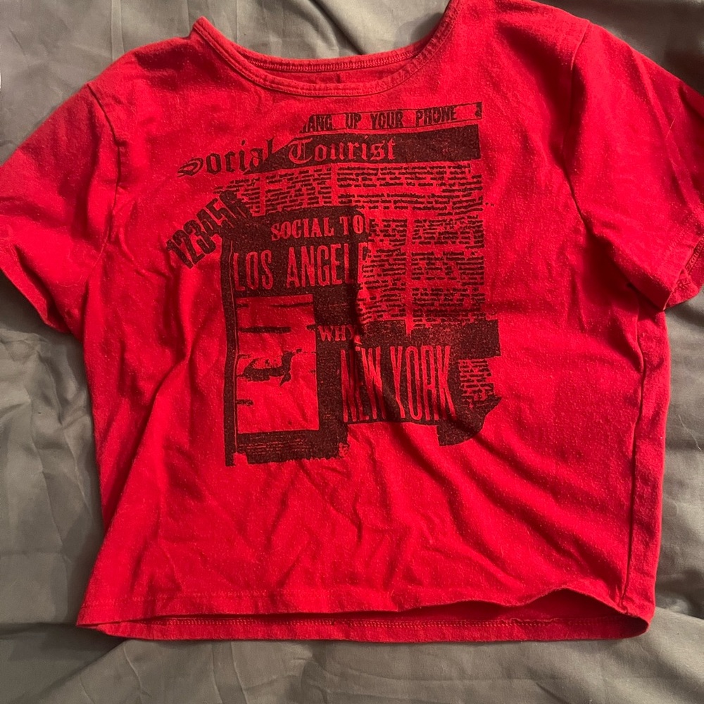 Social Tourist Red Graphic Crop Top